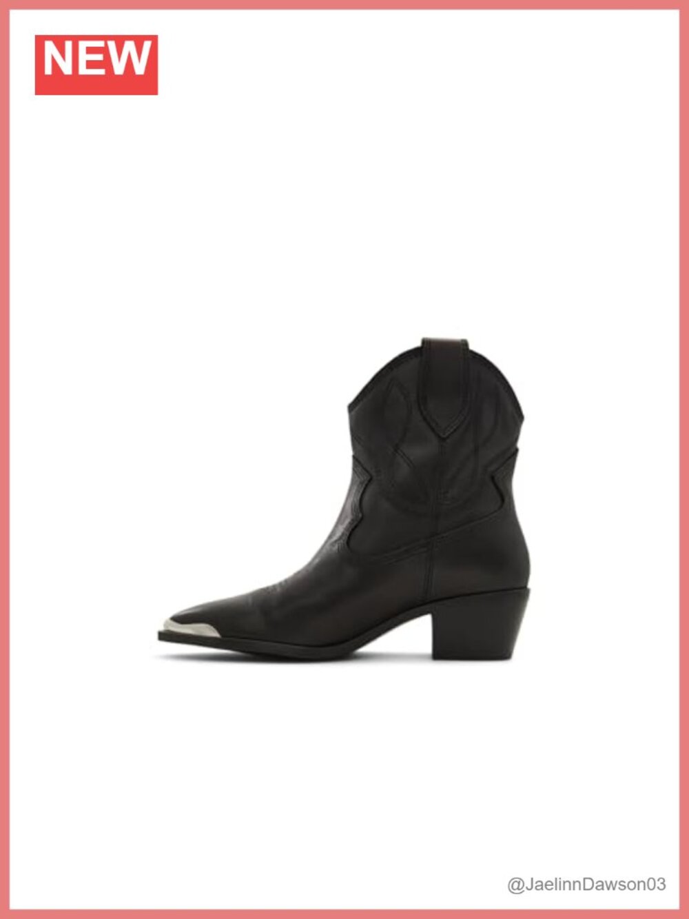 ALDO Women's Valley Black Leather Pointy Toe Block Heel Ankle Boots